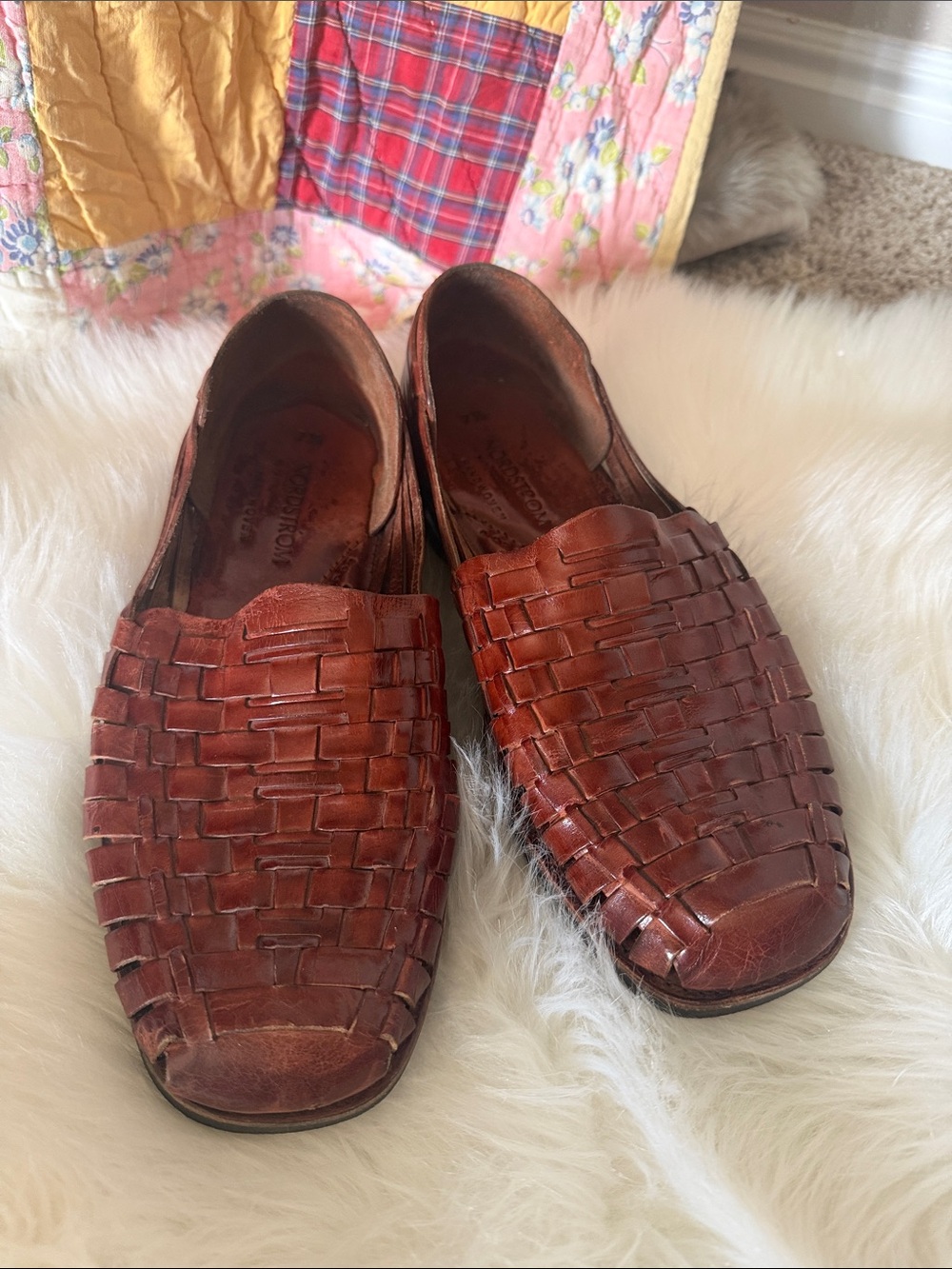 Nordstrom Men's Woven Leather Slip-On Loafers in Chestnut Brown